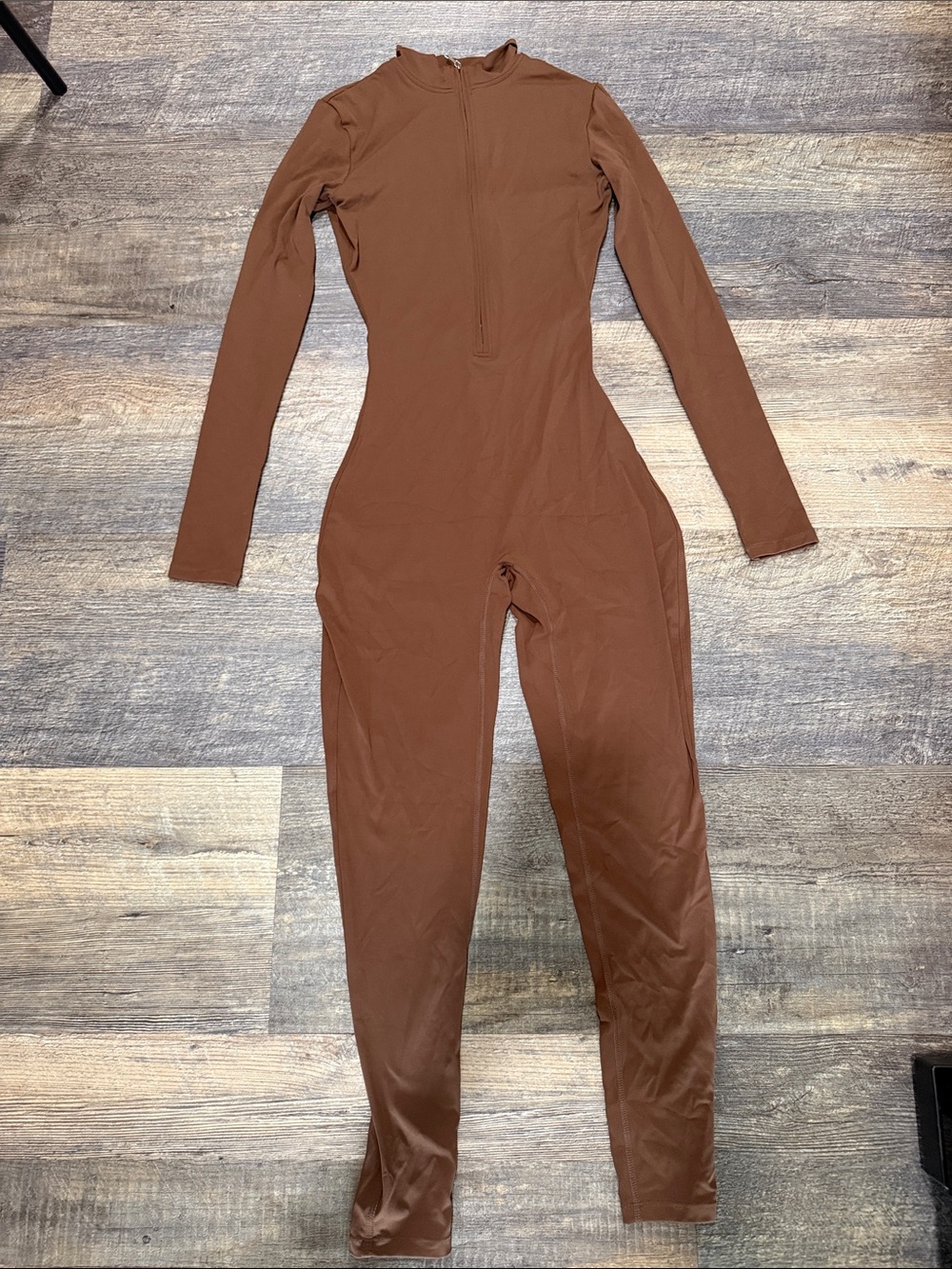 Long Sleeve Zip-Front Women’s Jumpsuit in Brown